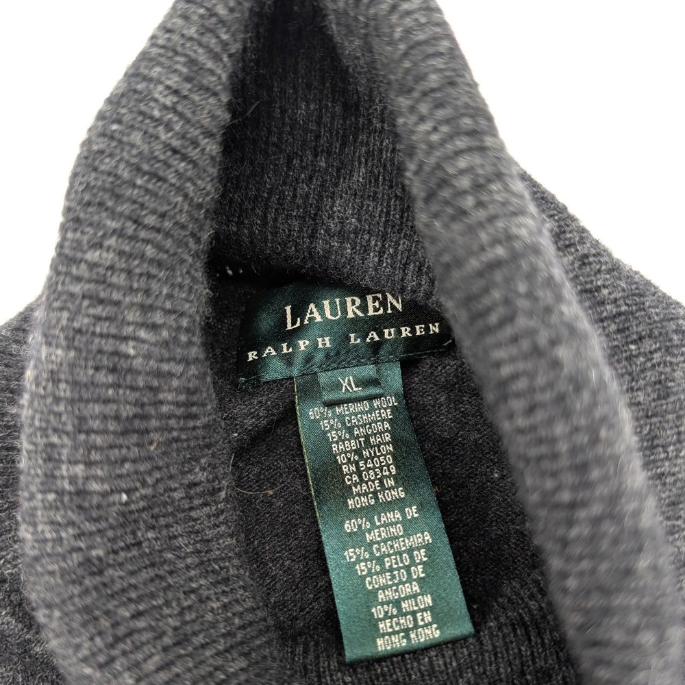 Lauren Ralph Lauren Crest Turtleneck Sweater‎ Merino Cashmere Angora XL Holes - Picture 5 of 7